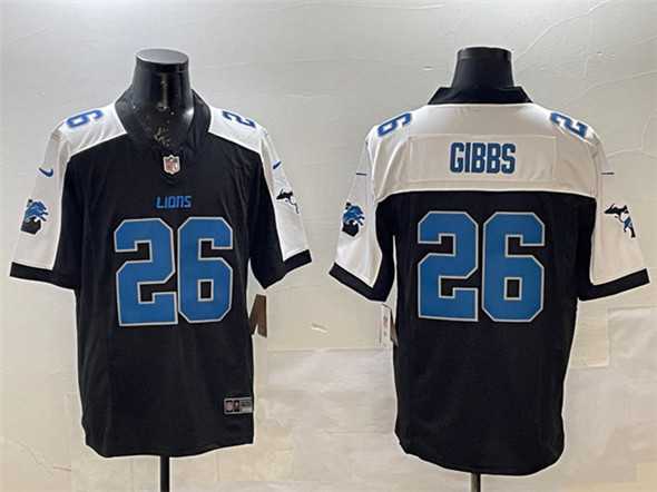 Mens Detroit Lions #26 Jahmyr Gibbs Black White F.U.S.E. 2024 Michigan Patch Vapor Limited Stitched Jersey Dzhi